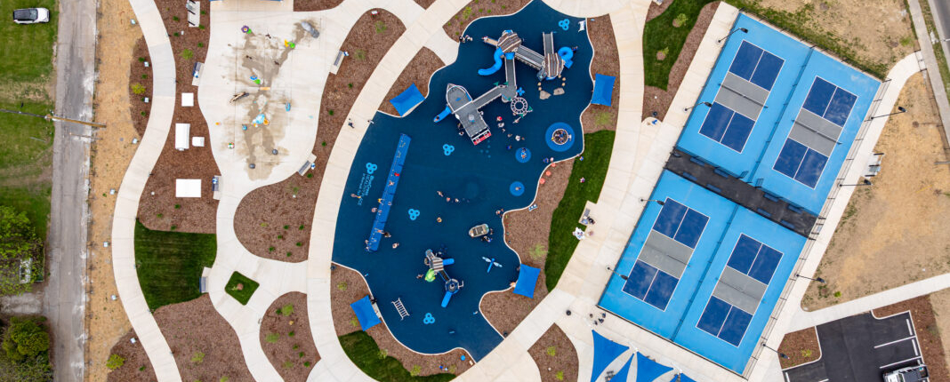 default Overview drone photo of the BlueCross Healthy Place at Riverwalk Park.